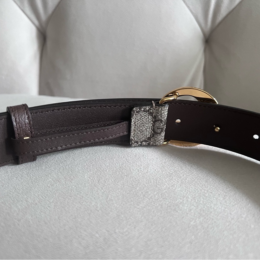 Gucci Brown GG Canvas Belt with Gold Double G Buckle (Monogram) - Picture 9 of 16